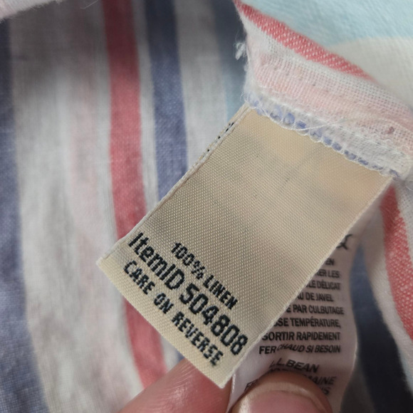L.L. Bean 100% Linen Blue White Stripe Tunic Long Sleeve Summer Shirt Size Small - Picture 6 of 7